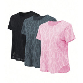 Bella Body, Kit 3 Camisetas Femininas Dry Fit Geometrics, camiseta dry fit, camiseta esportiva, camiseta de corrida, camiseta de treino, camiseta, camiseta confortável, camiseta de treino, kit de camisetas feminina, kit de roupas esportivas, conjunto de camisetas, kit de camisetas em promoção, bellabody, bellabody.com.br
